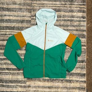 Cotopaxi size medium ice, blue light, green, burnt yellow/orange, wind breaker